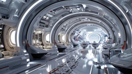Futuristic Spacecraft Interior with High-Tech Design in Photorealistic Detail