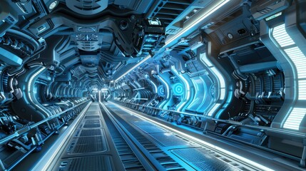Futuristic Spaceship Interior with High-Tech Design, Realistic Visualization of Sci-Fi Environment