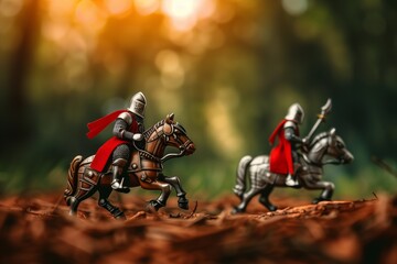 Armored Horses and Knights in Medieval Battle Scene