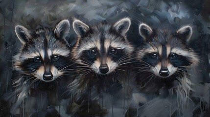 Obraz premium Three cute raccoons in the wild