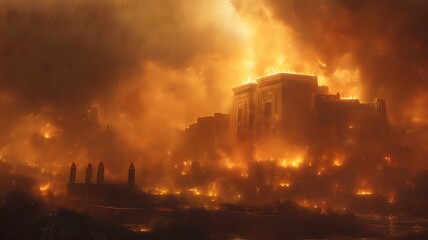 Fototapeta premium God Punishes Sodom and Gomorrah by Raining Sulfur and Fire from Heaven, Biblical Story