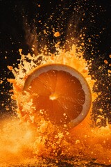 Orange slices in a vivid 3D color explosion on a blurry background