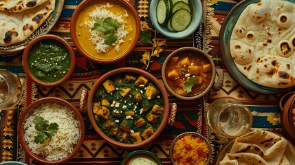 Fototapeta premium Indian food. Traditional meal dishes with spice and vegetable.