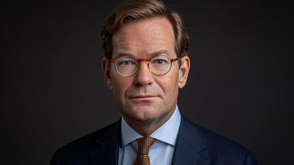 Professional Corporate Portrait of Confident Businessman in Suit and Glasses