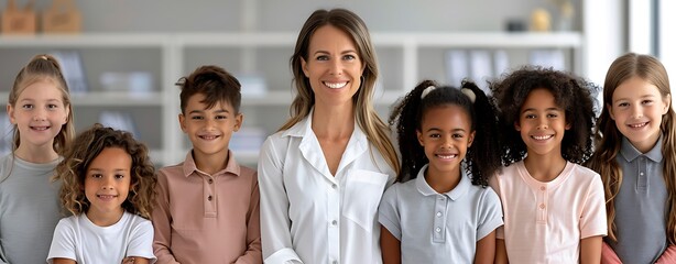 A female teacher feeling proud with her students on World Teachers Day, more clarity with clear light and sharp focus, high detailed