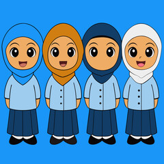 Muslim kids with school uniform vector art illustration