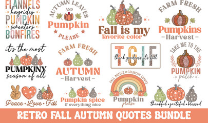 Retro fall autumn quotes bundle, retro printable fall bundle, pumpkin spice bundle, fall sublimation bundle, Thanksgiving bundle, Commercial Use Bundle