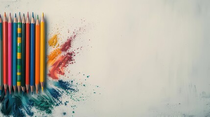 A colorful arrangement of school supplies against a white background