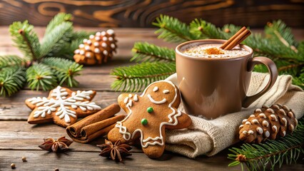 Cozy winter scene with hot chocolate and gingerbread cookies, hot chocolate, gingerbread cookies, winter, cozy, warm