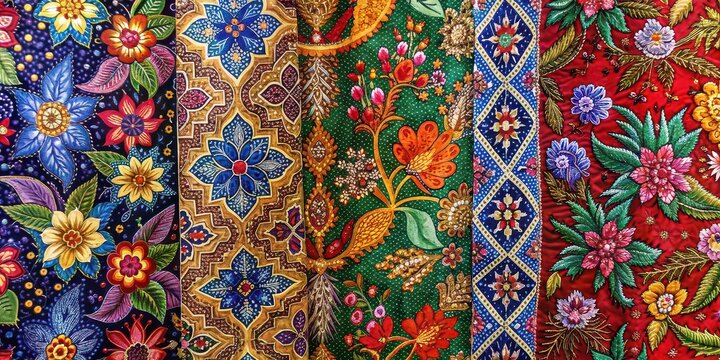 Traditional Malay Batik fabric with intricate designs and vibrant colors, Malaysia, heritage, textile, pattern