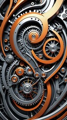Obraz premium Close-up of a complex mechanical gear system with orange and silver accents.