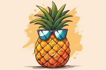 Illustration of a ripe pineapple wearing sunglasses, evoking a sense of summer fun and relaxation