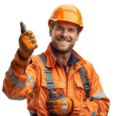 Happy Construction Worker in Full Equipment Isolated on Transparent or White Background, PNG