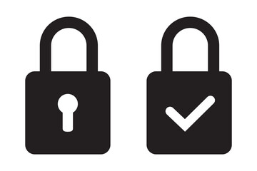 Lock icon, lock with tick, lock check mark, security icon.