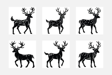 Deer vector silhouette set
