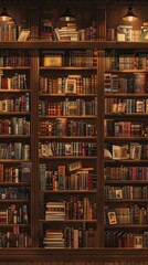 A Library Wall With Many Books In a Warm Setting