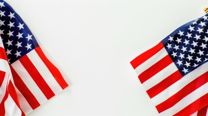 Obraz premium American flags against white background. Flat lay with copy space. Happy Labor Day or 4th july concept.