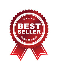 Best seller sticker label, red badge and Red ribbon with Stars and laurel wreath Decoration vector isolated with Premium Quality product, book cover , Premium goods , or website ready to print