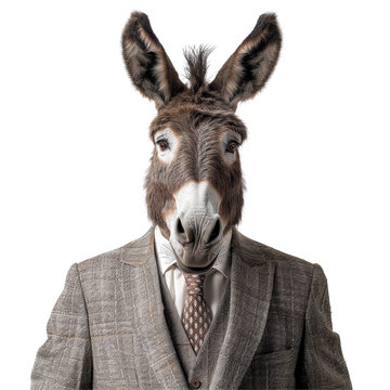 Donkey in Suit Isolated on Transparent or White Background, PNG