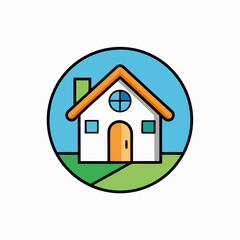 Cartoon real state simple logo icon vector art illustration