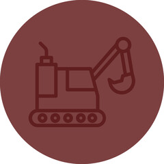 Excavator Vector Line Maroon Circle Maroon