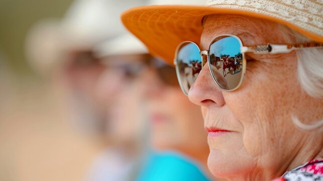 Retirees on a heritage tour, exploring historic sites and capturing memories with friends, enriching their lives with new experiences