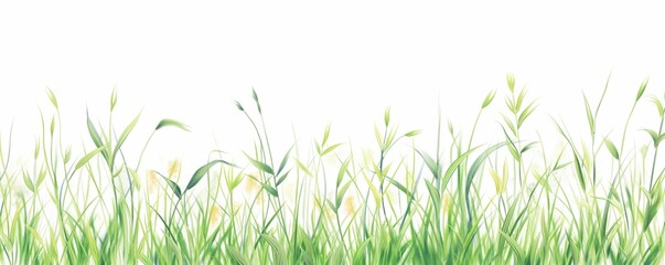 A green grass meadow, natural setting, pastel drawing, soft hues, isolated on white background