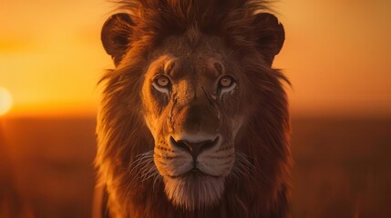 Naklejka premium Majestic Lion A closeup portrait of a lions face, capturing its regal presence and piercing gaze