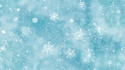 Obraz premium A seamless winter pattern featuring various white snowflakes on a blue background, creating a festive and chilly atmosphere.