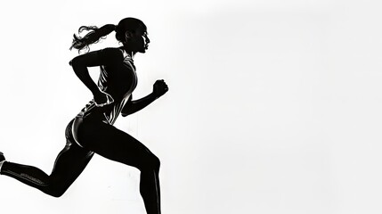 Black and white illustration of a female runner in motion