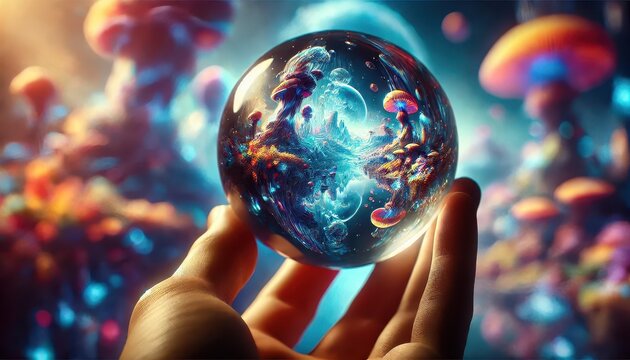 Crystal Ball with Psychedelic Mushroom Forest.