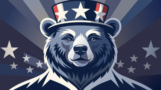 Oso patri&oacute;tico en el 4 de julio: ilustraci&oacute;n vectorial.Lindo oso en la bandera americana: foto.Celebraci&oacute;n del 4 de julio: foto de un oso ilustraci&oacute;n vectorial de un oso con un sombrero con una bander