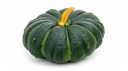 Green pumpkin isolated. sweet kabocha round squash. whole acorn pumpkin on white background top view