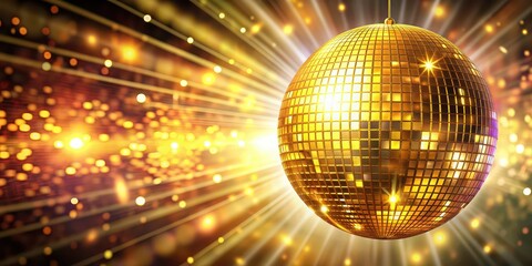 Vibrant party sparks under the golden disco ball, celebration, festive, fun, dance floor, colorful, sparkling, shiny