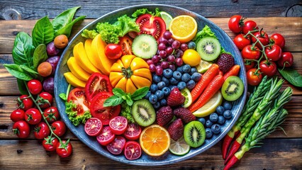 A vibrant and healthy plate full of colorful fruits and vegetables , nutrition, healthy eating, wellness, fresh, vibrant, colorful © Nasnunt