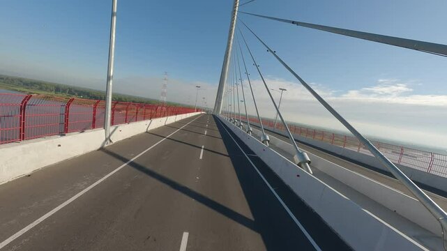 Aerial Shot From Inside The H&eacute;roes Del Chaco Bridge That Connects Both Regions, Western And Eastern. FPV DRON