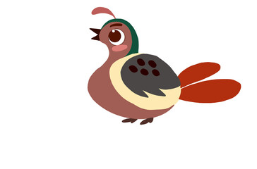 Cute quail animal with curiousity feeling clipart cartoon vector and illustration