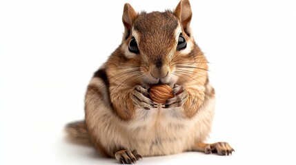 Obraz premium Cute Chipmunk eating almond. isolated on white background