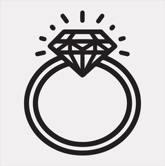 Diamond ring one-line art silhouette vector on a white background