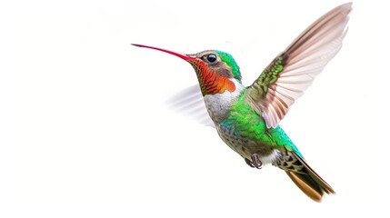 Obraz premium Broad Billed Hummingbird on a pure white background. Using different backgrounds the bird becomes more interesting and can easily be isolated for a project. These birds are native to Mexico.