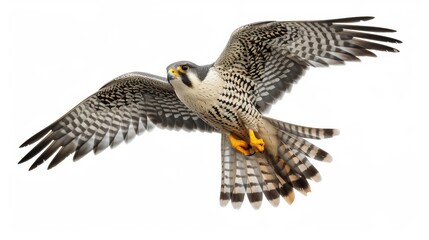 Amur Falcon flying isolated on white background.