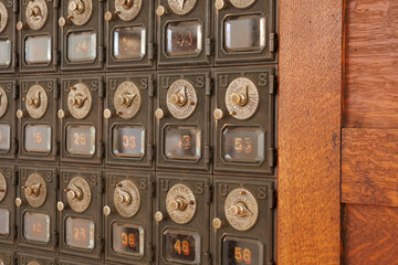 vintage mail post office box with metal dials