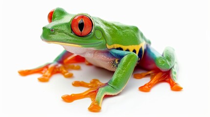 Obraz premium Red eyed monkey tree frog. a tropical animal from the rain forest in Costa Rica isolated on white background. This amphibian is an endangered species and needs nature conservation.