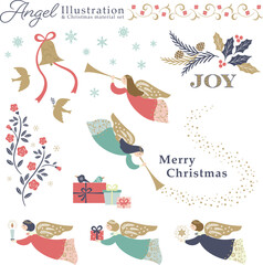 クリスマスと天使の素材ベクターイラスト