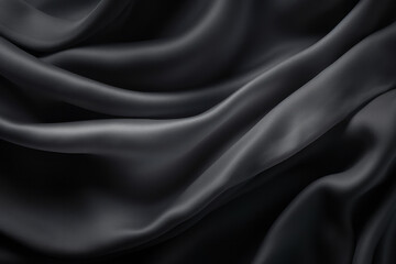 Fototapeta premium Processed collage of smooth elegant wavy deep black silk cloth fabric material texture. Background