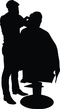 recommend clip art: Barber silhouette full body illustration. Barber man do shaving to his customer.