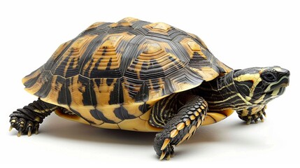 Obraz premium Hermann tortoise turtle dhermann testudo hermanni isolated white background studio lighting profile view side view entire full whole