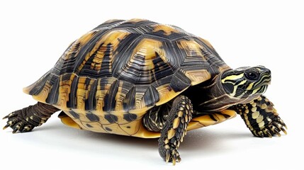 Obraz premium Hermann tortoise turtle dhermann testudo hermanni isolated white background studio lighting profile view side view entire full whole