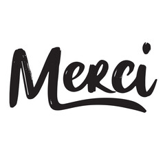 Merci text lettering. Hand drawn vector art.