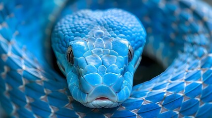 Close-up of a blue viper snake face